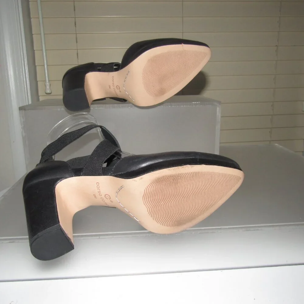 Corso Como Icelyn Black Leather Heels | Crisscross Strap Block Heel Size 6M